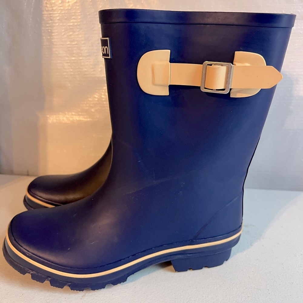 Size 8 Blue Wide Calf Rubber Half Height Rain Boots